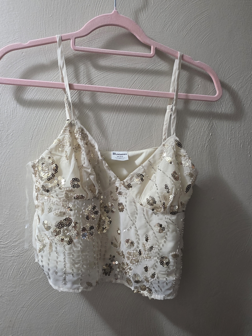 No Boundaries Ivory Sequin Beaded V-Neck Cami